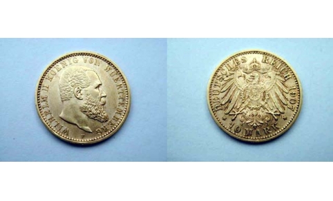 Germania - Wurttemberg, Guglielmo II, 10 Marchi 1907 F FDC