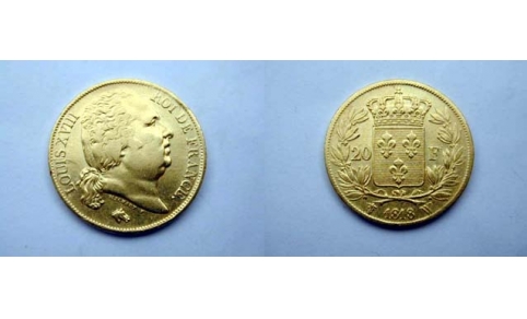 Francia, Luigi XVIII 20 Franchi 1818 W (Lille) BB+/qSPL