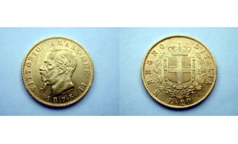 Vitt. Eman. II, 20 Lire 1875 Roma. Raro qFDC
