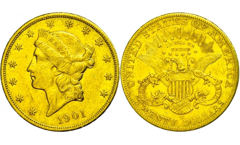 Stati Uniti, 20 Dollari Liberty 1901 San Francisco BB+/qSPL