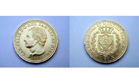 Carlo Felice, 80 Lire 1825 Torino. SPL+/qFDC
