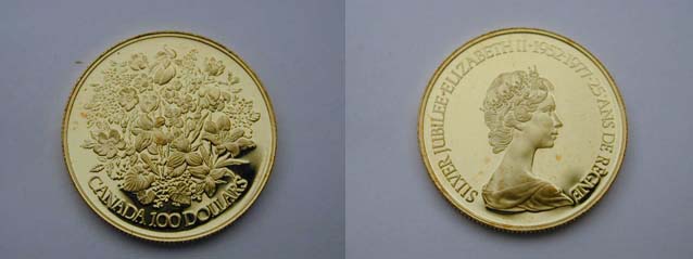 Canada, 100 Dollari 1977 25 Anni di Regno FS