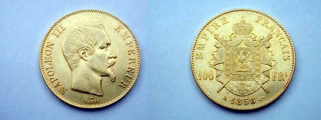 Francia, Napoleone III 100 Franchi 1858 A SPL