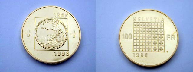 Svizzera, 100 Franchi 1998 150 Bundesstaat Molto Raro FDC