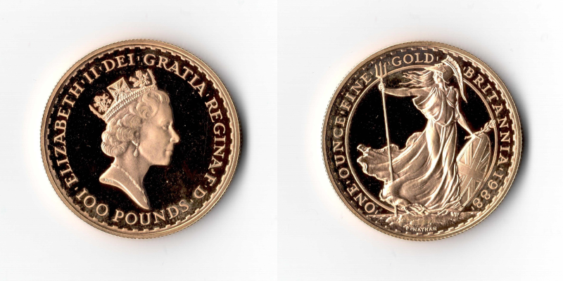 Inghilterra, Elisabetta II, 100 Pounds 1988 FS