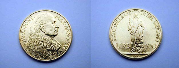 Pio XI, 100 Lire 1936 Raro FDC