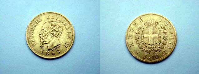 10 Lire 1863 Torino.  18.5 mm. BB+