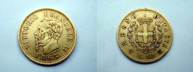 10 Lire 1863 Torino.  19.0 mm. BB+/qSPL