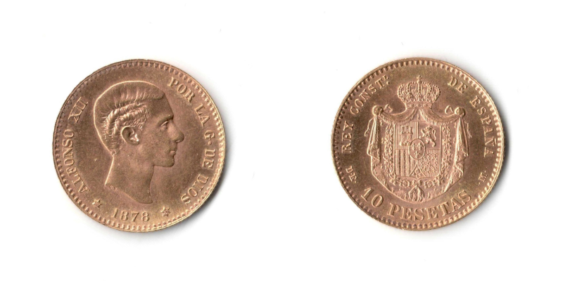 Spagna, Alfonso XII 10 Pesetas 1878-62 FDC