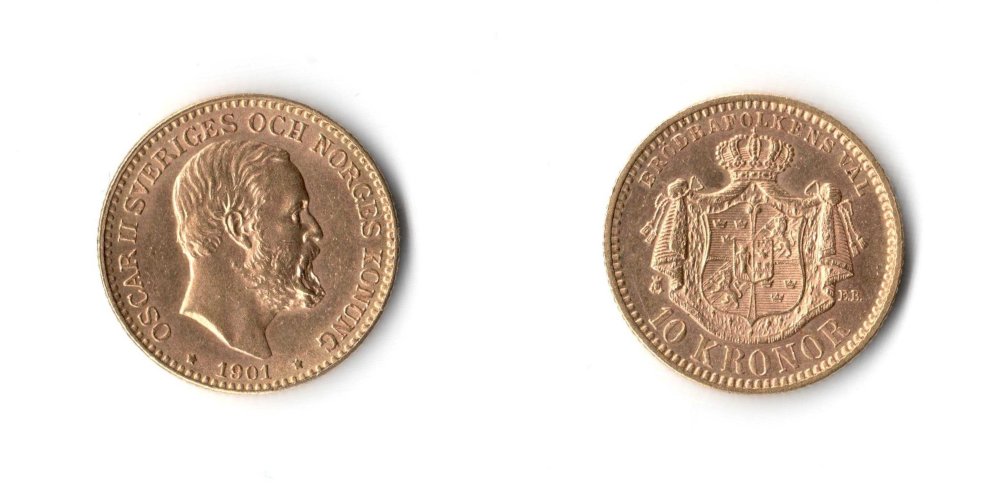 Svezia, Oscar II, 10 Kronor 1901 qFDC/FDC