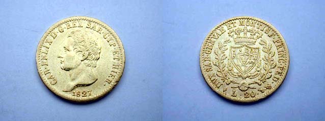 20 Lire 1827 Torino qSPL