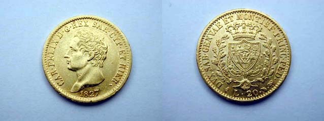 Carlo Felice, 20 Lire 1827 Torino SPL