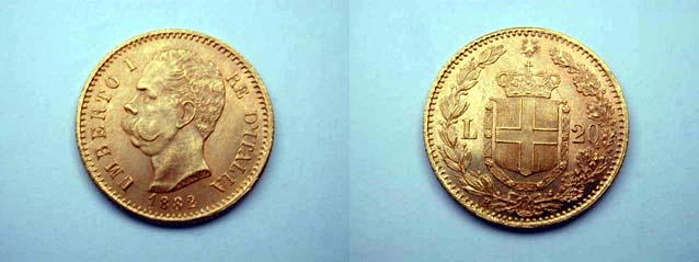 20 Lire 1882 Oro Rosso qFDC