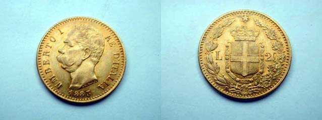 Umberto I, 20 Lire 1883 Oro Rosso - Molto Raro SPL+/qFDC