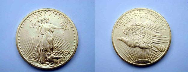 Stati Uniti, 20 Dollari 1908 senza motto (St. Gaudens)  qFDC