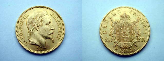 Francia, Napoleone III 20 Franchi 1864 BB  qFDC/FDC