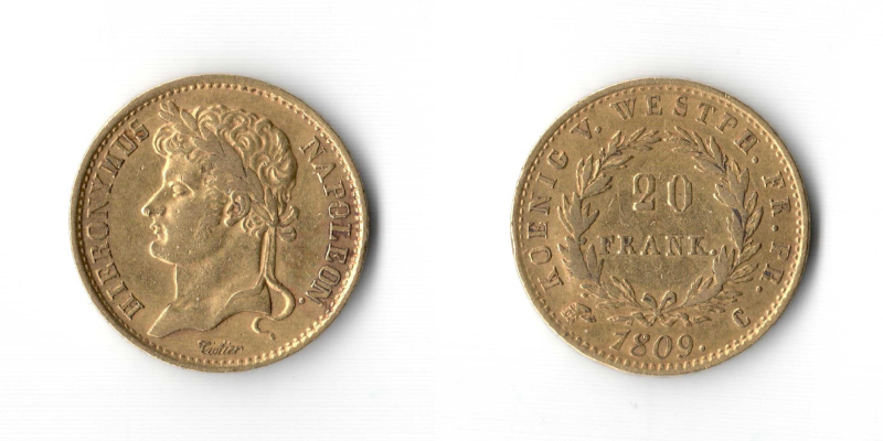 Germania-Westphalia, Gerolamo Napoleone, 20 Franchi 1809 C Raro