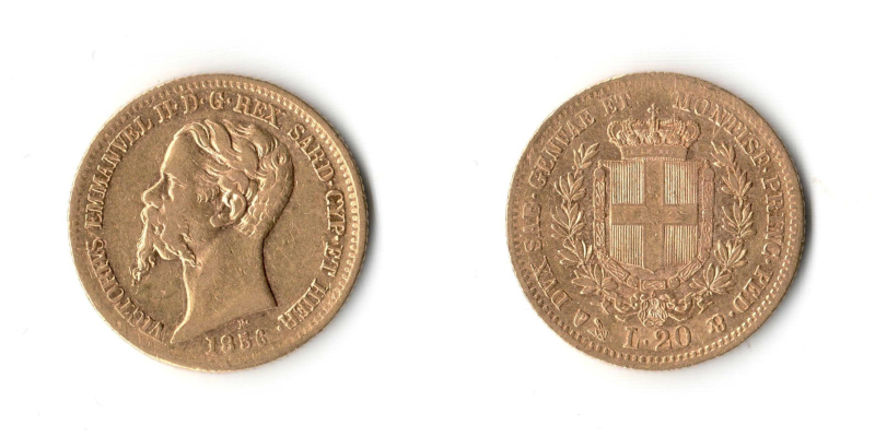 Regno di Sardegna, 20 Lire 1856 Genova BB+