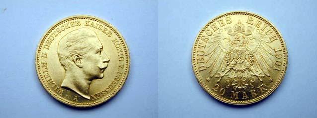 Germania - Prussia, Guglielmo II, 20 Marchi 1901 A SPL+/qFDC