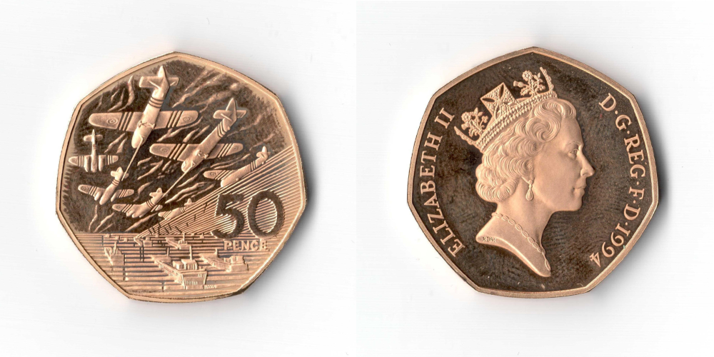 Inghilterra, 50 Pence 1994,Sbarco in Normandia FS