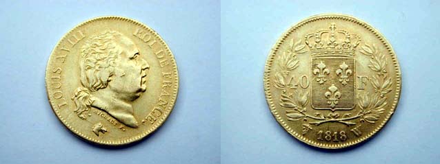 Francia, Luigi XVIII 40 Franchi 1818 W SPL