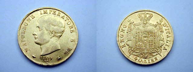 Milano, Napoleone I Re d' Italia 40 Lire 1809 qSPL/SPL