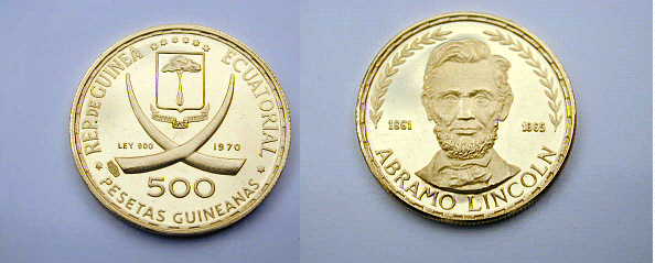 Guinea Equatoriale, 500 Pesetas 1970 Abramo Lincoln FS