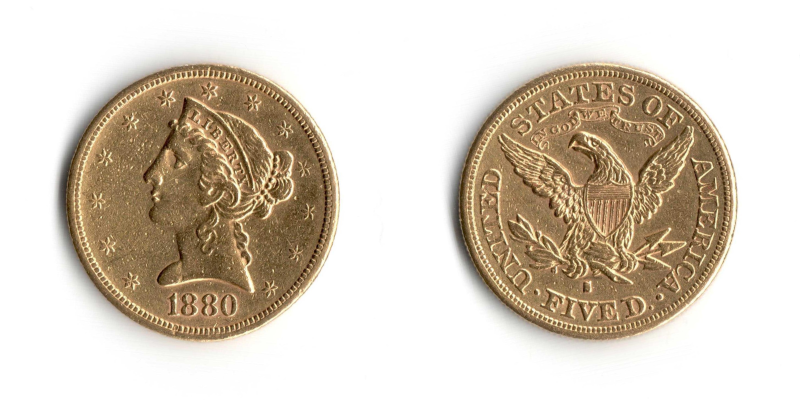 Stati Uniti, 5 Dollari 1880 San Francisco (Liberty) BB+