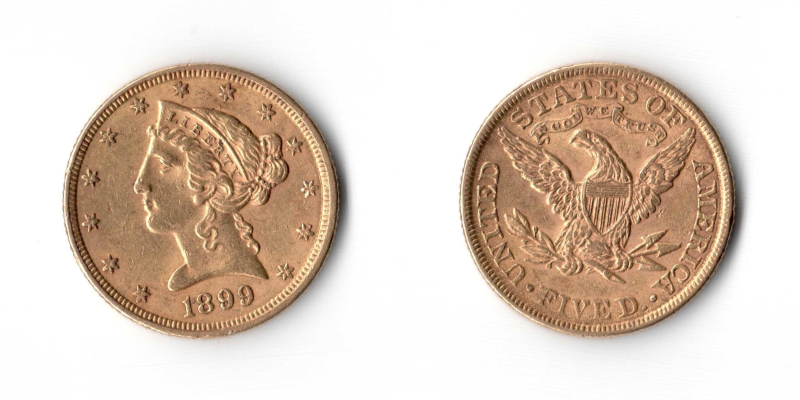 Stati Uniti, 5 Dollari 1899 Liberty BB+/qSPL