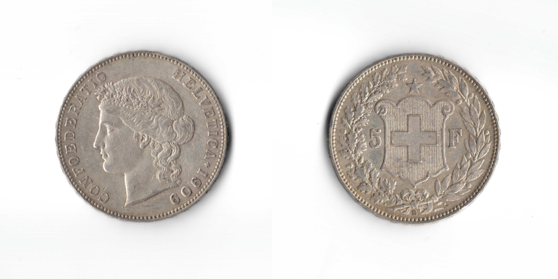 Svizzera, 5 Franchi 1909 qSPL