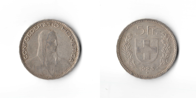 Svizzera, 5 Franchi 1923 BB+