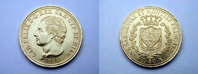 Carlo Felice, 80 Lire 1825 Torino. SPL+/qFDC