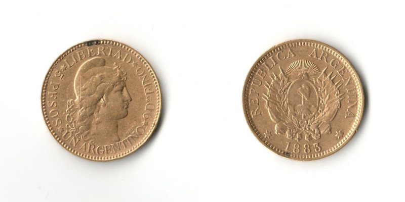Argentina, 5 Pesos 1883 (1 Argentino) BB